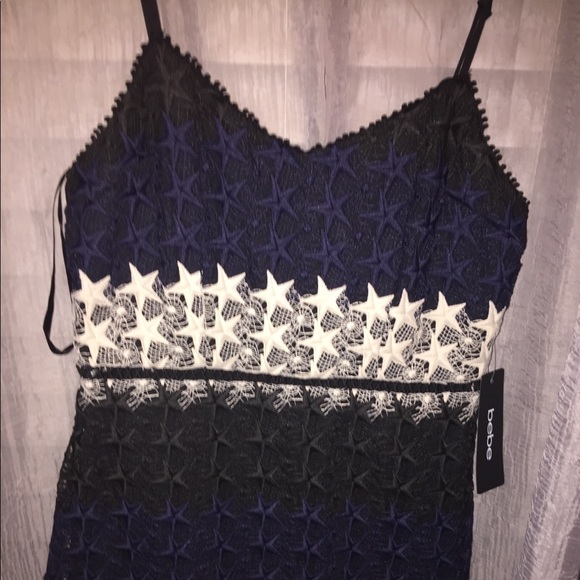 Bebe star lace black and navy mini dress - Picture 6 of 8